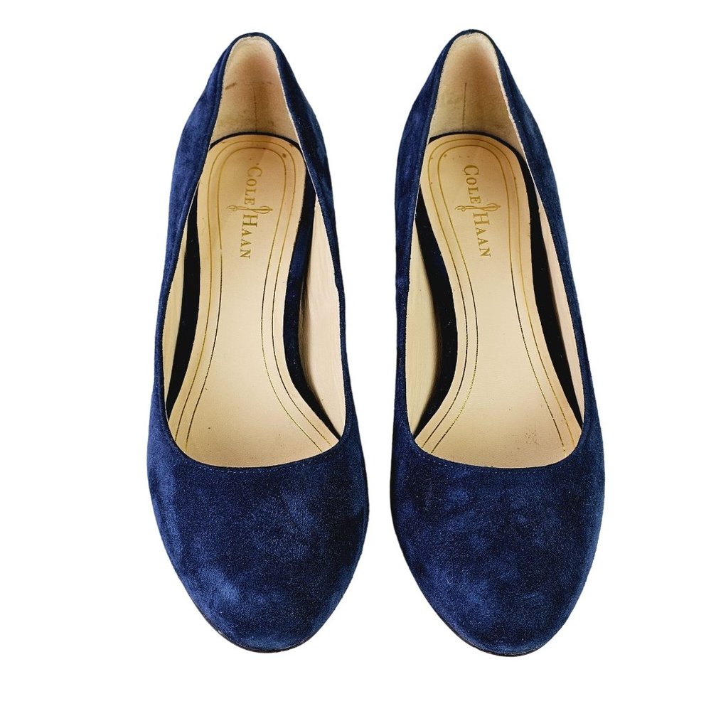 COLE HAAN Chelsea Suede Low-flared Heel Pump, Blazer Blue, Sz 5B D40576 - Picture 4 of 9